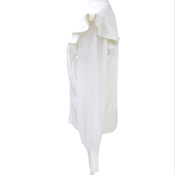 Saks Fifth Avenue Design 365 sweater women's Large cream white Chiffon sleeve - Picture 2 of 11